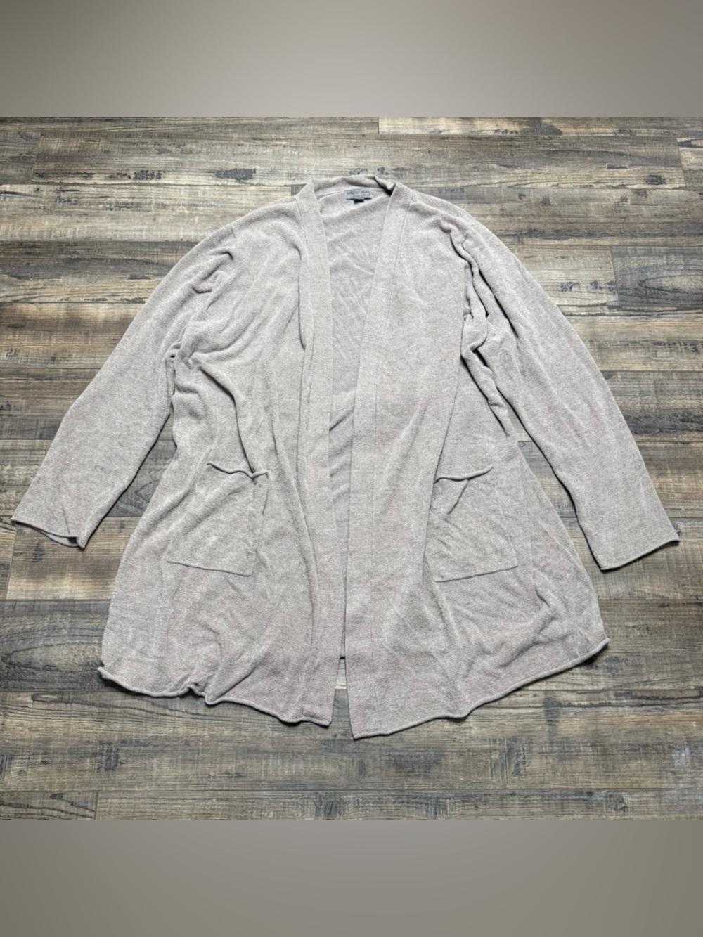 Barefoot Dreams Light Taupe Open-Front Cardigan Drawstring Women's 3X